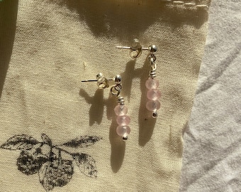 Sterling Silver Stud Earrings, Handmade Jewellery, Pink Jade Earrings, Gift for Her, Handmade in UK