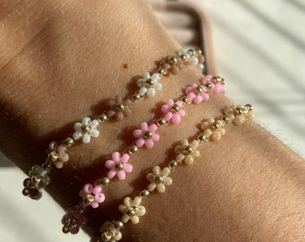 Beaded Bracelet, Daisy Flower Bracelet, Miyuki beads, Anklet, Necklace, Gift for her, Friendship Bracelet, UK