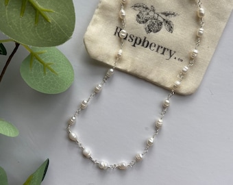 Freshwater Pearl Necklace, Beaded Necklace, Gift for Her, Bridal Accessories, Handmade UK, Sterling Silver Jewellery