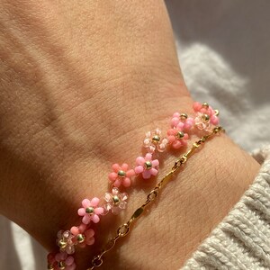 Zig Zag Beaded Bracelet, Daisy Flower Bracelet, Gift For her, Friendship Bracelet, Handmade in UK, Gold Filled Bracelet image 3