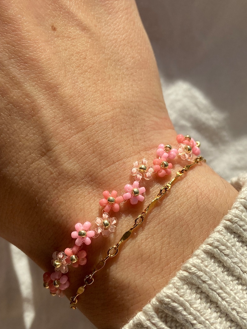 Zig Zag Beaded Bracelet, Daisy Flower Bracelet, Gift For her, Friendship Bracelet, Handmade in UK, Gold Filled Bracelet image 3