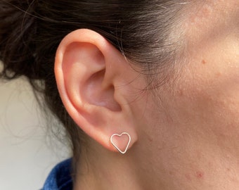 Sterling Silver Stud Earrings, Heart Shaped Studs, Gift For Her, Handmade in UK