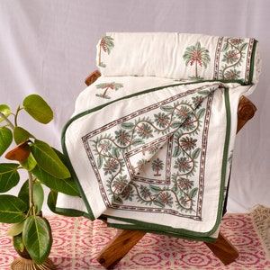 Handbedruckte Baumwoll Queen Decke/Ethinisches Blumenmuster Dohar/Weiche Baumwoll Queen Decke/minimalistische Wendedecke/handgemachtes Geschenk für Mama