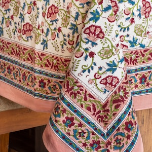 Red Floral Dinning TableCloth, Hand Block Printed Tablecloth, Indian Table Linen, Cotton Rectangle Table Cover, Gift For Mom, Party Decor