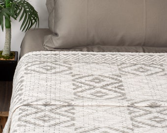 HandBlock Print Handmade Queen Kantha Throw Quilt/100% Cotton Boho Kantha Blanket/Large Sofa Throw/Farmhouse Decor Bedspread/CHRISTMAS SALE!