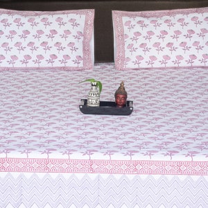 Handcrafted Pink Floral Motif Print Cal King Size Bed Sheet Set/Soft Pure Cotton Flat Sheet 108&quot;x108&quot; With Pillow Covers - Gifts For Mother