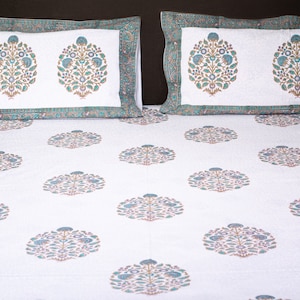 Handmade Minimalist Print Bedsheet Set - Pure Cotton Flat Sheet 90&quot;x108&quot; Bedroom Decor - Hand Block Printed Bohemian Motif Bedspread On Sale