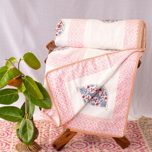Block Print Queen Size Blanket - Light Weight Cotton Dohar - Boho Decor AC Blanket - Reversible Throw - Handmade Bedding - Christmas Gift