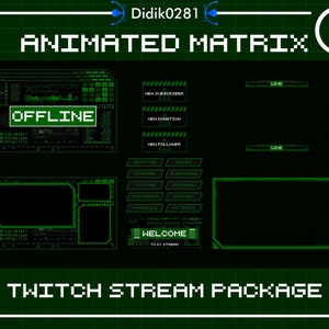 MATRIX Animated Twitch Overlay | Futuristic Cyber Stream Pack | Digital Tech Glitch Screen Design