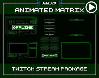 MATRIX Animated Twitch Overlay | Futuristic Cyber Stream Pack | Digital Tech Glitch Screen Design