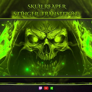 Transition de Stinger Skull Reaper animée vert fluo | Faucheuse | Effrayant | Faucheuse de crâne cool | Horreur