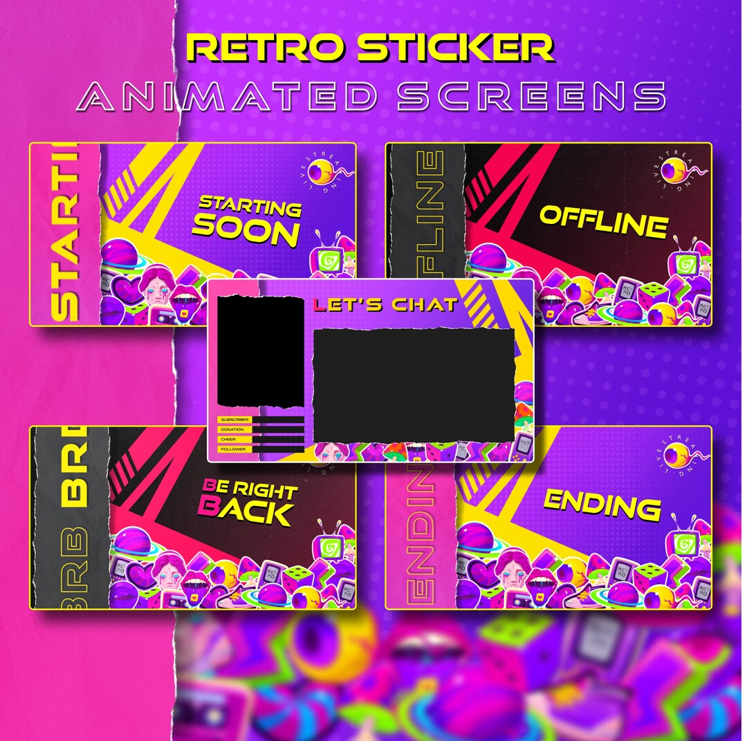 Streamgage Sticker Retro Sticker Animated Stream Screens – Colorful Vtuber Overlay ...