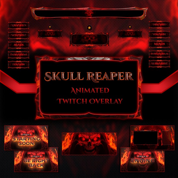 Embrace the Dark: Skull Reaper Animated Twitch Overlay for an Eerie Streaming Experience - Grim reaper - Scary overlay