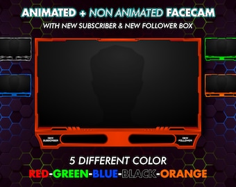 Animierte Webcam/Facecam Border Overlay - mit neuem Abonnenten & neuer Follower Box - 5 verschiedene Farben (Rot-Grün-Blau-Schwarz-Orange)