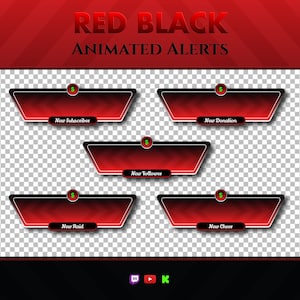 Red & Black Animated Stream Alerts: Twitch Overlay (WEBM Digital Files)