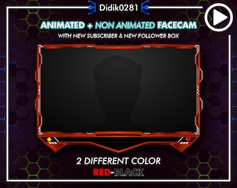 2X Animated Webcam/Facecam overlay - with 2 different color (RED-BLACK)