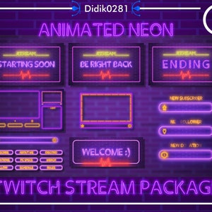 Retro Neon Animated Twitch Overlay for a Dazzling Stream Experience/Neon Overlay/Purple Neon/Twitch Overlay