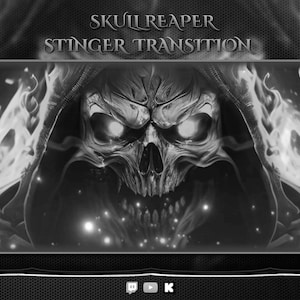 Transition animée en niveaux de gris Skull Reaper Stinger | Faucheuse | Effrayant | Faucheuse de crâne cool | Horreur