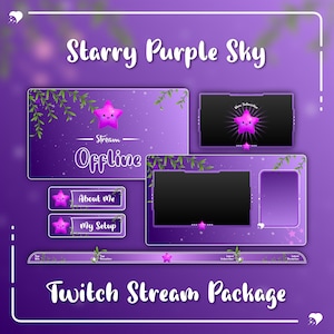 Lofi Purple Star Animated Twitch Stream Overlay Pack