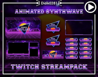 Animerat Synthwave Twitch Stream-paket: Retro futuristiskt neonöverlägg