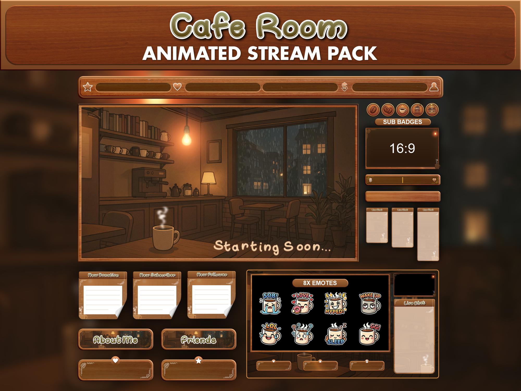 Cozy Cafe Animated Stream Overlay – Lofi Vtuber Twitch Overlay ...