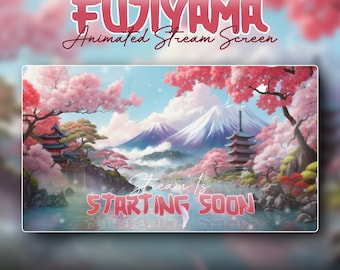 May include: Animated stream screen with a pink and white mountain scene. The text "FUJIYAMA Animated Stream Screen" is at the top of the image. The text "Stream is STARTING SOON" is in the center of the image. The text "* FREE WALLPAPER | MP4 + JPG" is at the bottom of the image.