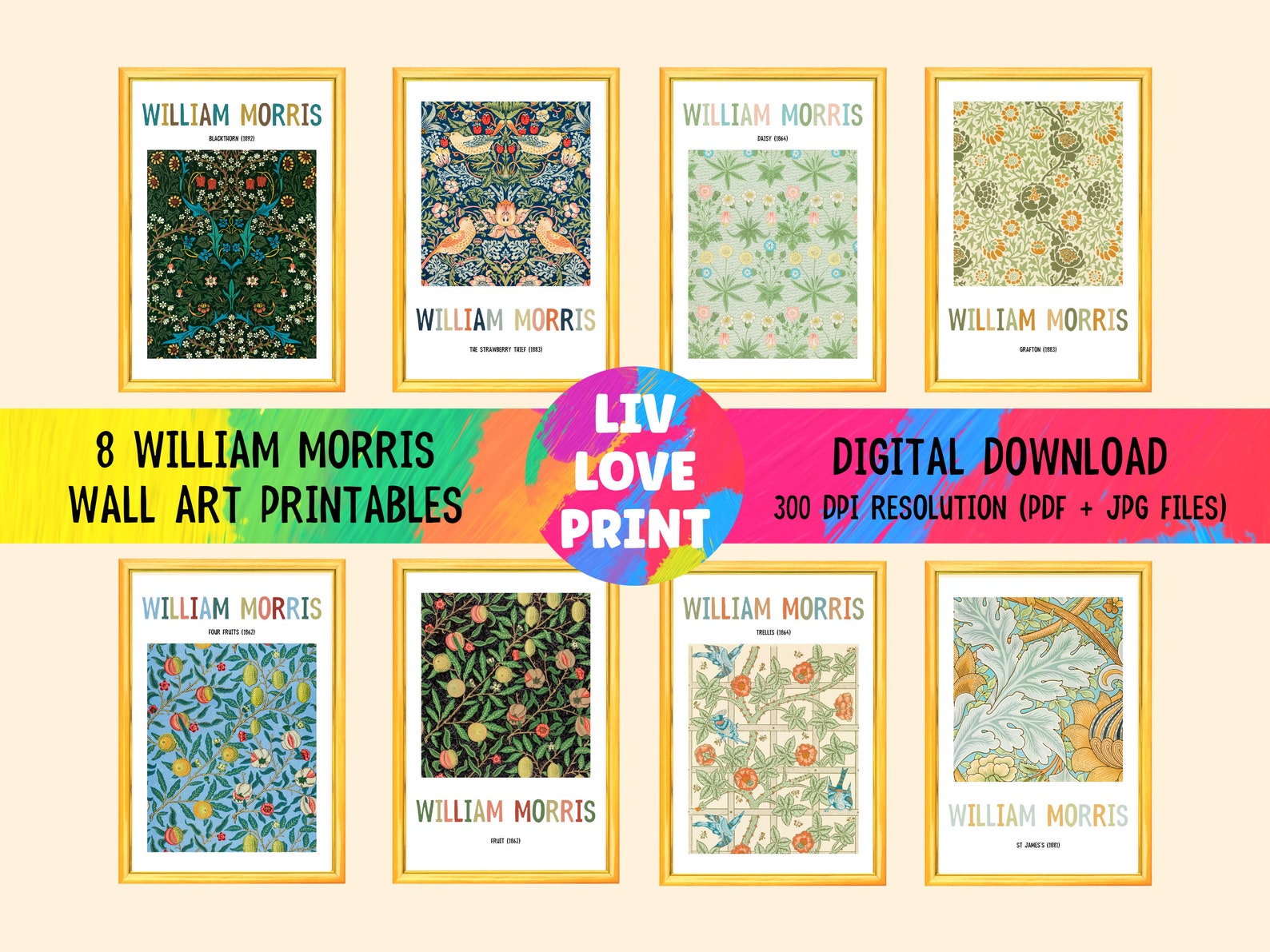 8 William Morris Art Prints Digital Download, Art Nouveau, Mid Century ...