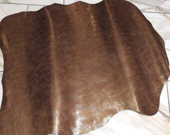LEDER TIP E72404-UD, leather scraps, 1 leather skin 0.8 mm, gold-colored printed, metallic