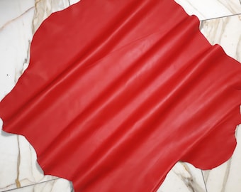 LEATHER TIP E71882-ZF, leather scraps, 1 leather skin 0.6 mm, strawberry red nappa