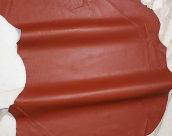 May include: A piece of red leather with a smooth, slightly textured surface. The leather is folded in a few places, showing its flexibility.