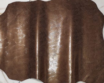 LEDER TIP E72403-UD, leather scraps, 1 leather skin 0.8 mm, gold-colored printed, metallic