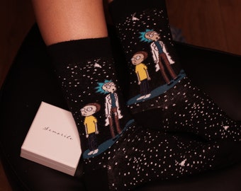 Rick and Morty, Special Designed Socks, Gift, Organic Cotton Socks, Inspirational Socks, Funny Socks, Artist Socks, Art Socks, Novelty Socks