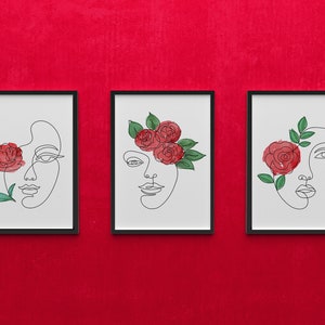 Conjunto de 3 artes de linhas de rosto de mulher, arte de parede para impressão
