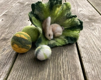 Bunny dream - hand felted bunny in felt flower - felt figure - felt animal - Easter - decoration