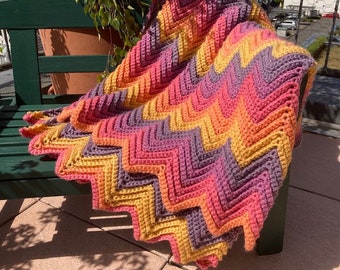 Häkeldecke "Sunny side" Zickzackoptik Hippie Boho Terrasse Kuscheldecke