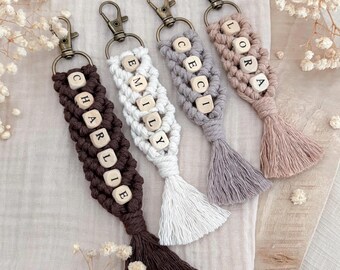 Macrame Keyring -June- || Personalized with Name | Handmade Name Tag | Unique Gift Idea for Men & Women