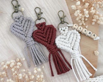 Macrame Heart Keychain || Personalized Gift with Name | Boho Handmade Name Pendant | Gift Idea for Maid of Honor