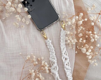 Macrame phone necklace -Leni- || Short phone strap for wrist | Phone holder for jogging | Bag charm | Keyring | Phone accessory