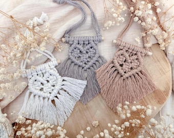 Macrame rearview mirror car pendant - Lova - || Boho car decor | Mini macrame mirror pendant | Handmade gift idea for car lovers