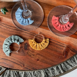 Wine Charms (set of 4, 6 or 8) || Macrame || Boho Decor || Gift for Her || Wine Glass Markers