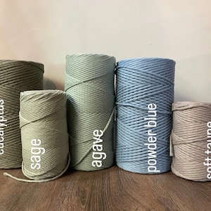 May include: Five spools of cotton rope in different colors: eucalyptus, sage, agave, powder blue, and soft taupe.