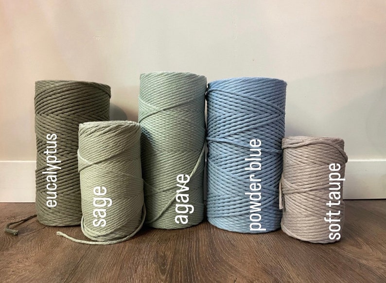 May include: Five spools of cotton rope in different colors: eucalyptus, sage, agave, powder blue, and soft taupe.