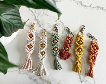 Beaded Macrame Keychain: Handmade Recycled Cotton