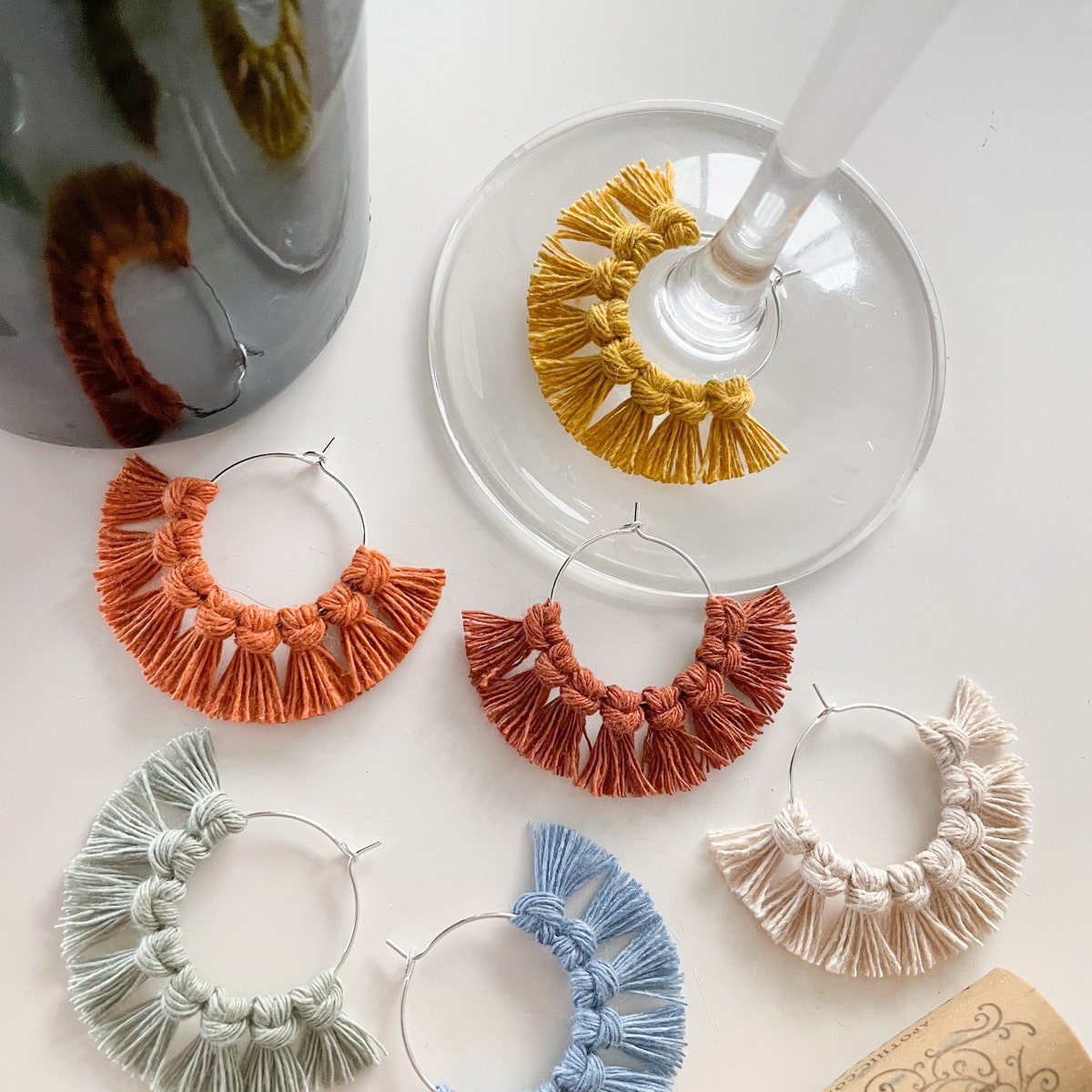 Macrame Wine Glass Markers | Set of 6 | Boho Rainbow