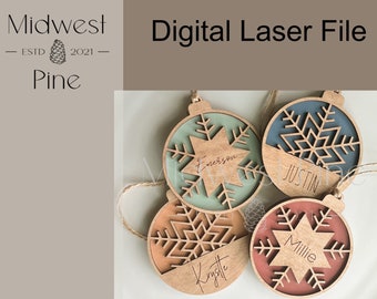 Layered snowflake ornament SVG file, laser cut, engraved, Glowforge file, digital laser file, Christmas file, wooden snowflake