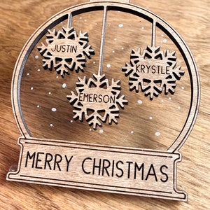 Personalized Family Christmas Ornament, Snow globe ornament, Family ornament, snowflake, engraved ornament