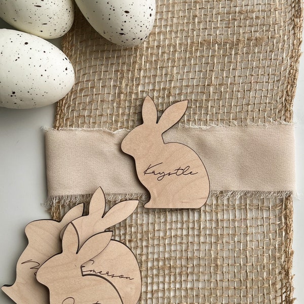 Mini Easter bunny, Easter place cards, bunny place cards, Easter name tag, wood name card, table scape, Easter place setting