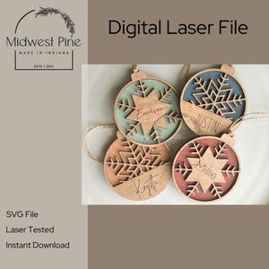 Layered snowflake ornament SVG file, laser cut, engraved, Glowforge file, digital laser file, Christmas file, wooden snowflake