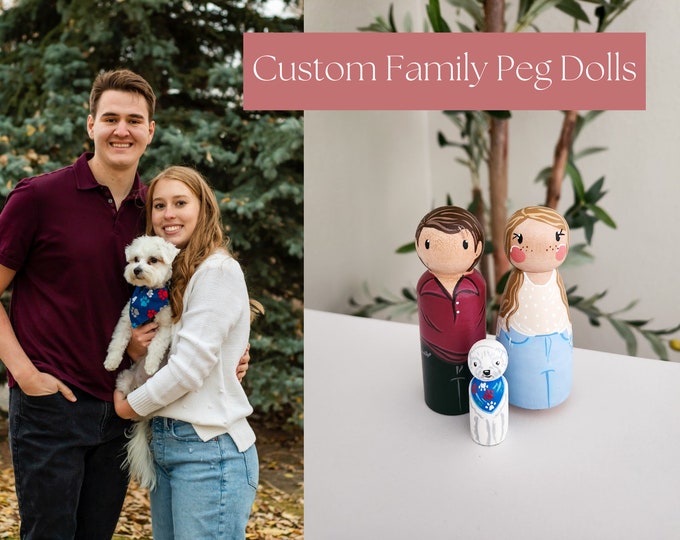 Custom Family Peg Dolls-Personalized Doll Family-Create Your Own Family-Heirloom Gifts-Unique Christmas Gift-Hand Painted Wedding Toppers