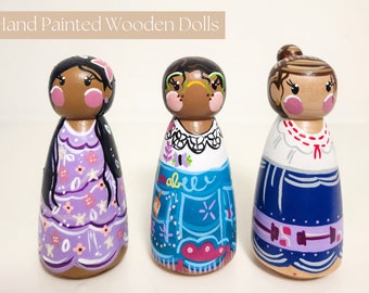 Hand Painted Encanto Peg Dolls-Sustainable Wooden Dolls-Jumbo Madrigal Sisters-Wooden Peg Dolls-Open Ended Wooden Kids Toys-Quiet Time Toys